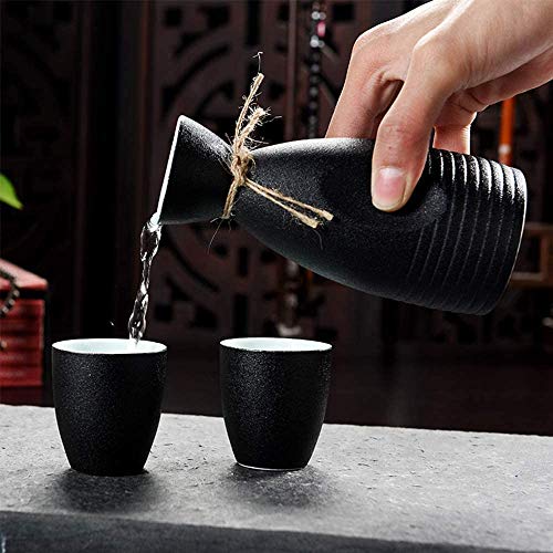 Japanese Sake Set, Sake Cup Set，Sake Bottle Crafts Cup，Sake Pot and Sake Cup， Japanese Sake Set 7 Pieces Sake Set, Black Glaze Ceramics Wine Glasses Set, Quaint Texture, for Cold/Warm/Hot Sake/Shochu/ - Thumbnail 3