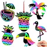 JULMELON 36 PCS Luau Crafts for Kids, Rainbow Scratch Art for Kids Luau Party Favors DIY Magic Color Tropical Hawaiian Scratch Cards for Summer Hawaiian Party Favors School Activities Luau Games