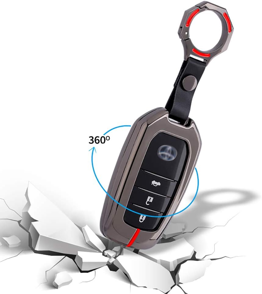 ontto Flip Key Fob Cover Metal Key Case Skin Shell Holder with Keychain Fit for Toyota Camry Highlander Corolla RAV4 3 Button Black