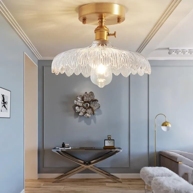 Plafonnier LED en verre et cuivre au design nordique - Luminaire de plafond cuisine
