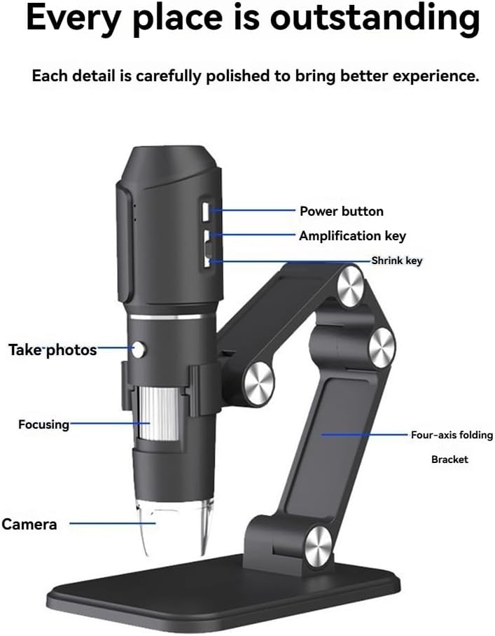 WiFi Digital Microscope 50X-1600X HD Electronic Microscopes with Adjustable Stand 8LED for Android/iOS for Repair