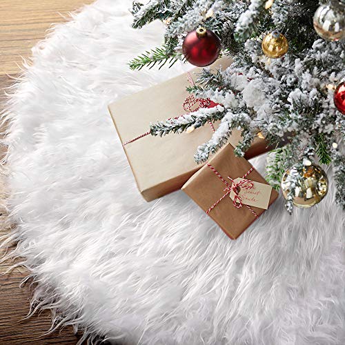 Townshine 48 Inch Christmas Tree Skirt Double Layers Faux Fur Tree Mat for Christmas Holiday Party Decoration Ornaments