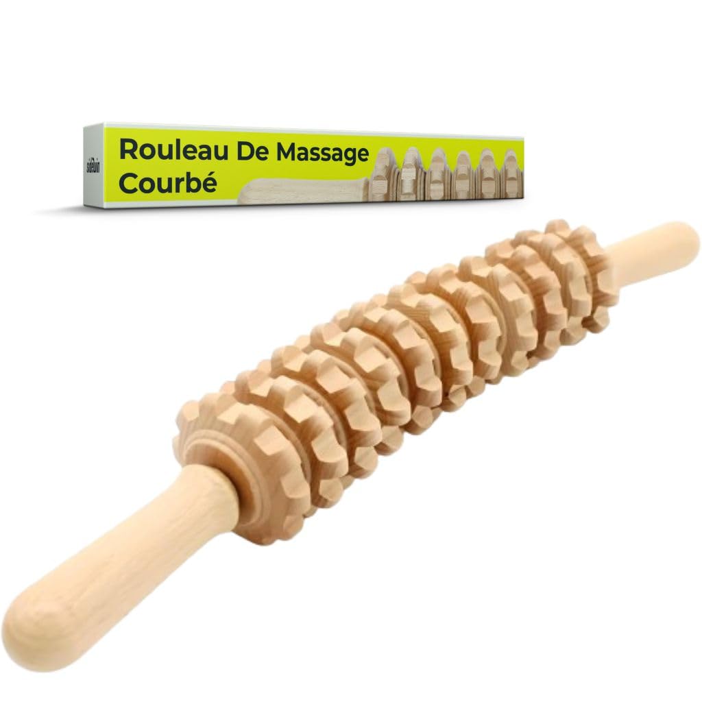 Masseur Anti-cellulite En Bois, Rouleau Masseur Courbé Pour Tout Le Corps Favorise La Circulation, 11 Roues Détachables, Soulagement De La Douleur Musculaire Et Relaxation, 40 Cm