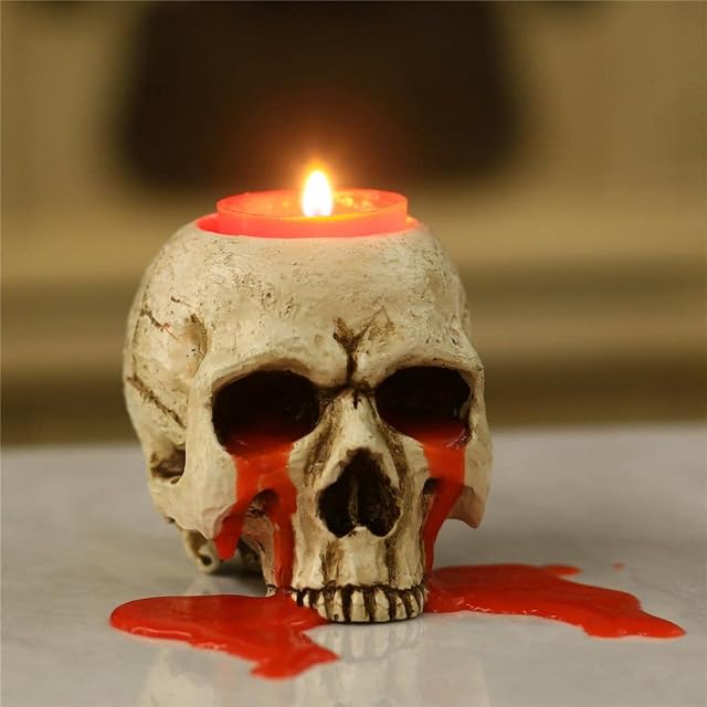 Skull Tea light Holder, Resin Tealight Candle Holders Handcrafted Candlestick Vintage Candlestick Craft Decor Tabletop for Home Decoration Halloween Birthday Gift