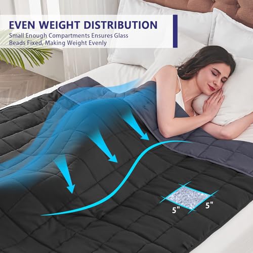 Image of yescool Weighted Blanket for Adults (20 lbs, 60 inch x 80 inch,Grey& Black) Cooling Heavy Blanket for Sleeping Perfect for 190-210 lbs, Queen Size Breathable Blanket with Premium Glass Bead, Machine Washable