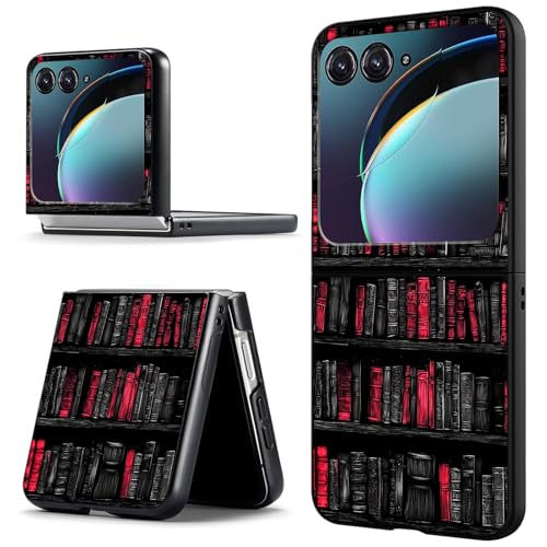 ACWDMKH for Motorola Razr 2025 Case,for Moto Razr 60 Phone Case Cute Slim Hard PC Ultra-Thin Anti-Scratches Shockproof Protective Phone Cover,Red Black Bookshelf