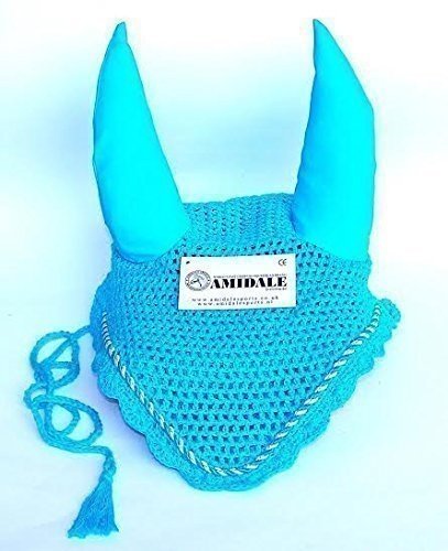 Amidale FLY VEIL HORSE EAR NET CROCHET WITH PIPING DARK SKY BLUE FULL, COB, PONY (PONY)
