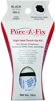 Black Porc-a-Fix Porcelain High Heat Touch up Kit Repairs Porcelain and Enamel Chips, Cracks, and Scratches in Stoves, Fireplaces, Barbecue Grills, Tubs, and Sinks
