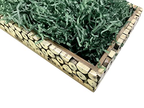 Image of Eco Sarras thin shredded paper crinkle paper grass strips gift tray decoration, gift hamper decorations, gift box fillers, wedding birthday & valentines day gift (1000 Grams / 1 KG, Forest Green)