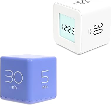 Mooas Cube Timer Violet & Multi Cube Clock Timer White Productivity Cube Timer, Flip Timer, Gravity Sensor, Time Management Desk Timer for ADHD, Kids, Study, Classroom, Kitchen