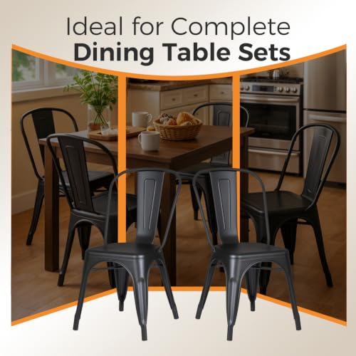 Image of Metal Dining Chairs with Backrest, Stackable, Matte Black, 12 Pack | Easy Assembly, Non-Slip Feet, 330 lb Capacity, Kitchen, Restaurant, Cafe, Pub, Covered Patio