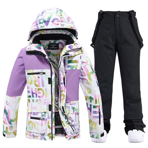 WOWULOVELY Women's Winter Skisuit Waterproof Windproof Ski Jacket and Pants Insulated Snowsuit Snowboarding Coat (335,Black XL) by WOWULOVELY - Used condition - US$94.48