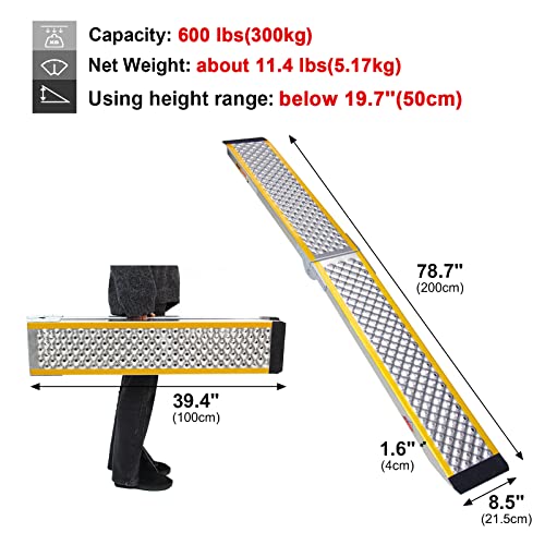 Ruedamann 78.7" L × 8.5" W, 600 Lbs Capacity, Foldable Aluminum Loading Ramp, Atv Utv Ramp,Portable Motorcycle Ramp,Truck Ramp For Dirt Bikes,Quads,Lawn Mowers,Snow Blowers Etc,1 Pc #TOP2