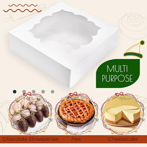 Nplux 30PACK-WHITE 30 Pack Pie Boxes With Window 10X10X3 In Bakery Boxes Perfect For Pies, Cheesecake thumb #4