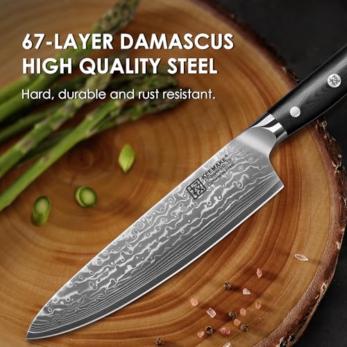 KEEMAKE Damascus Kitchen Knife Set, 3 PCS Japanese Knife Sets with Full Tang Ergonomic Handle, 67 Layers Damascus Chef Knives, Gift Box for Men Husband — view 3