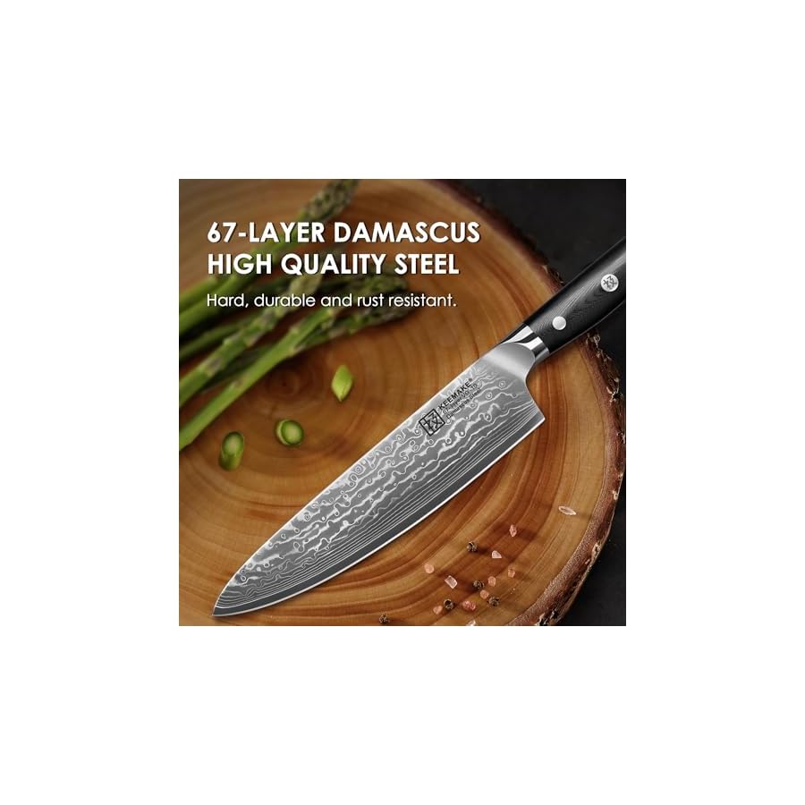 KEEMAKE-Damascus-Kitchen-Knife-Set-2-PCS-Ultra-Sharp-67-Layer-Damascus-Steel-Chef-Knife-and-Paring-Knife-Knives-Set-for-Kitchen-with-G10-Non-slip-Handle-Cooking-Knife-for-Meat-Vegetable-Fruit KEEMAKE Damascus Kitchen Knife Set 2 PCS, Ultra Sharp 67 Layer Damascus Steel Chef Knife and Paring Knife, Knives Set for Kitchen with G10 Non-slip Handle, Cooking Knife for Meat Vegetable Fruit