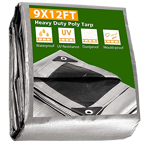 Yescom 9x12ft Heavy Duty Reinforced Poly Tarp Waterproof Tarpaulin 10-mil Ground Sheet Camping Tent Cover with Eyelets