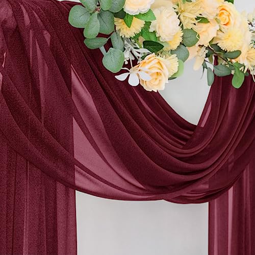 Image of Socomi Wedding Arch Draping Fabric 29 inch x 20Ft 1 Panel Burgundy Sheer Outdoor Curtain Drapes Extra Long for Bridal Baby Shower Ceremony Birthday Party Decor