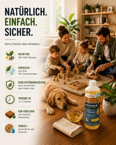 CatCup BIO Universal Holzöl 1L | Geruchloses & farbloses Holzpflegeöl – Ansicht 2
