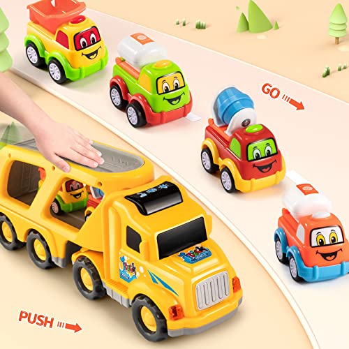 TEMI Construction Truck Toys for 3 4 5 6 Year Old Boys, 5-in-1 Friction Power Toy for Kids 3-5, Carrier Truck Cars for… - Image 5