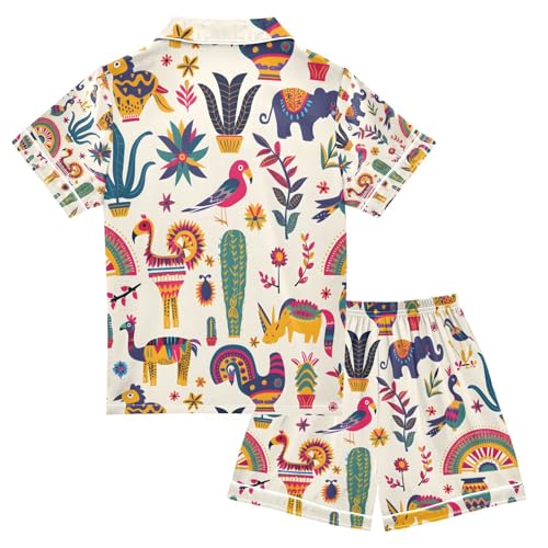 senya Animals Ot South America Satin Summer Pajama Sets Silk Short Sleeve Button Down Sleepwear2