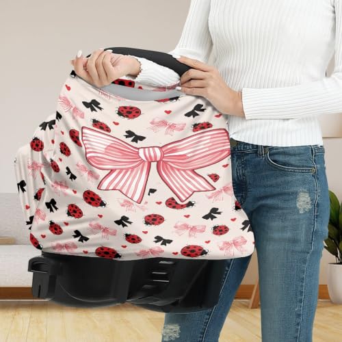 Image of Car Seat Cover for Baby Carseat, Ladybug Bow Nursing Covers