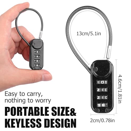 Image of YAODHAOD Cable Locks with Combination, 4 Digit Combination Padlocks,Travel Lock for Suitcases & Bag for School Locker, Gym Locker, Fence, Toolbox, Gate, Case, Hasp Storage （2pcs）(Black, 5.3 inch)