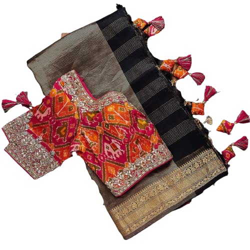 infabzonWomens Saree Golden Silver Zari Woven work Banarasi Tissue Silk Saree