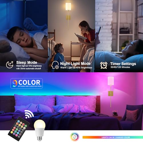 Image of Battery Operated Wall Sconce Set of Two,Wireless Rechargeable Wall Lights With Remote Control, Dimmable,4 CCT,RGB,Timer,Cordless Decor Lighting for Living Room, Bedroom, Entryway,Gold, 26.8 Inch