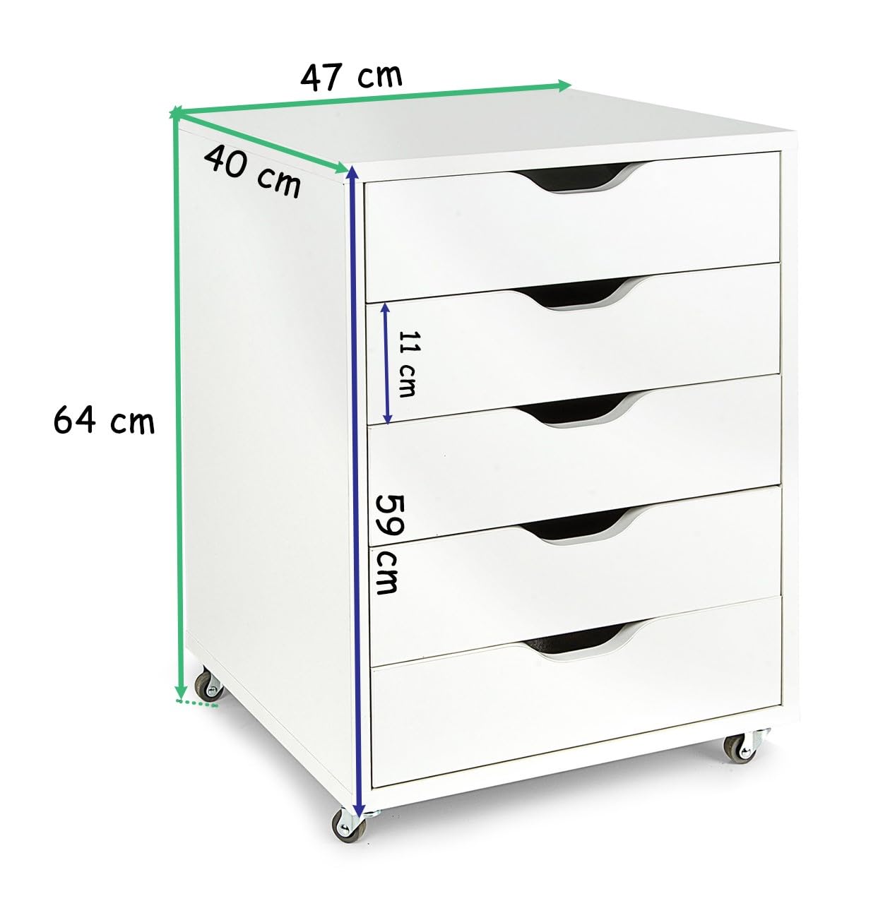 leomark Cajonera movil con Ruedas 5 cajones Mueble Oficina Escritorio almacenaje Documentos Accesorios Organizador despacho Estudio casa Robusto practico MDF Blanco Altura 64 cm Compacto Moderno