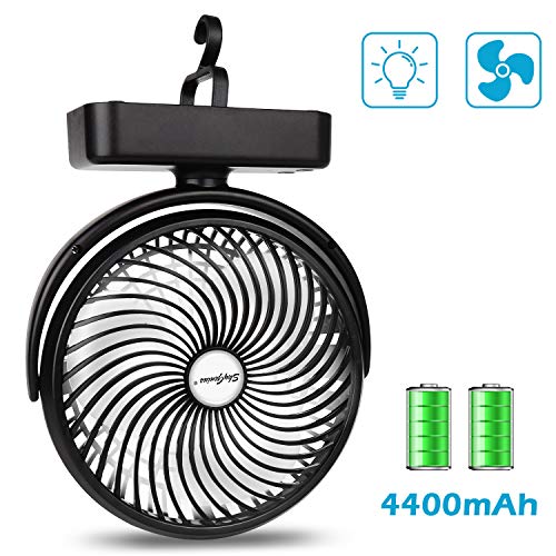 SkyGenius 7-Inch Camping Fan with LED Lantern, 4400mAh Rechargeable Battery/USB Operated Fan