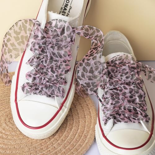 Olukssck Fashion Leopard Print Shoelaces 4CM Wide Ribbon Shoe Laces for Women Sneakers3