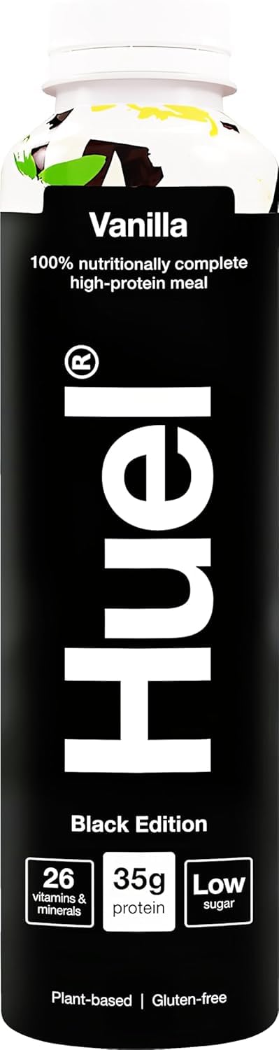 Huel Black Edition – Boisson à haute teneur en protéines, saveur vanille, 35 g de protéines par bouteille, boisson de substitut de repas, nutrition complète, à base de plantes, sans gluten, (6