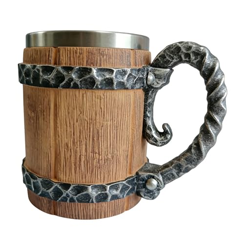 Pengrity Caneca cerveja viking, jarro cerveja de madeira 600 ml, vintage cerveja de cerveja, caneca de bebida medieval para café/bebida/sumo, homens e presente do dia do pai
