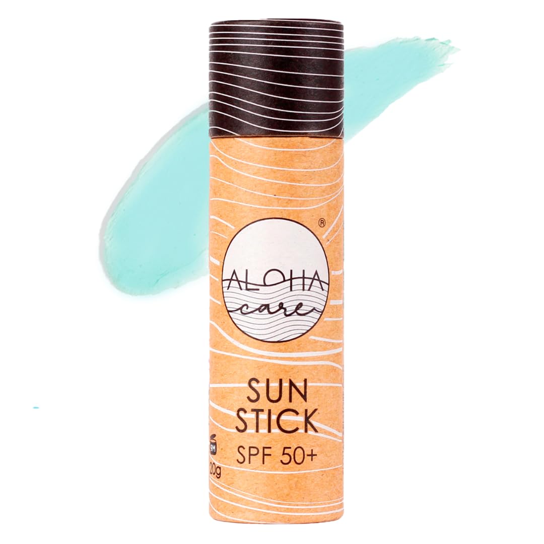 Aloha Sun Stick SPF 50+ | Protector solar mineral teñido para el surf | Tubo de papel ecológico (Verde Azulado)