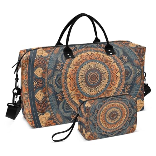 Large Travel Duffel Bag, Mandala Print Boho Sports Tote Gym Bag, Shoulder Weekender Overnight Bag for Women Men, Carry On Luggage with Toiletry Bags