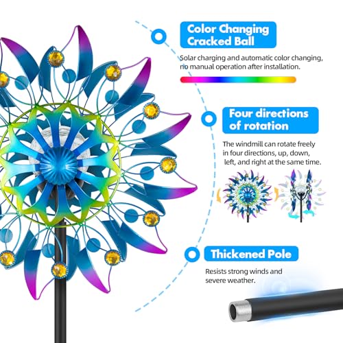 Molinillo de viento solar retro con cambio de color automático