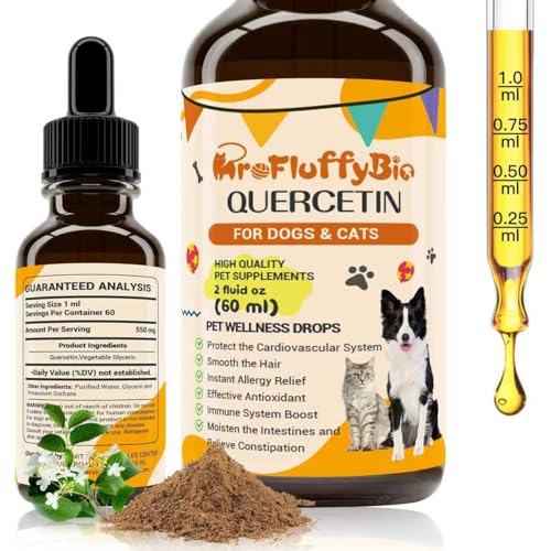 Quercetin for Dogs, Dog Quercetin Liquid Drops, Dog Quercetin Herbal Supplement Support Allergy Relief,Immune Health, Respiratory Health, Skin Health, Gluten Free, Non GMO (60 ml/2 Oz)