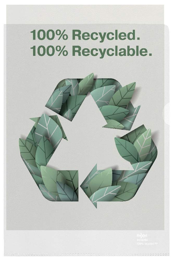 Rexel Recycle A4 Folders, Embossed Extra Strong PP, 100 Micron, Pack of 100, 2115704