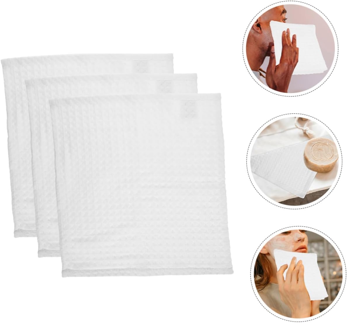 Didiseaon 15pcs Cotton Face Wash Cloths Soft Square Cleansing Towels Highly Absorbent Reusable Wipes for Makeup Removal and Daily Facial Care White Waffle Pattern