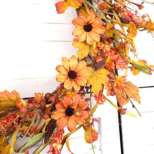 Bibelot 20 Inches Artificial Flowers Autumn Wreath Sunflower Silk Fake Daisy Chrysanthemum Flowers Artificial Paper Flowers Wreath For Front Door Window Wedding Summer Fall Outdoor Indoor Home Decor… #TOP2