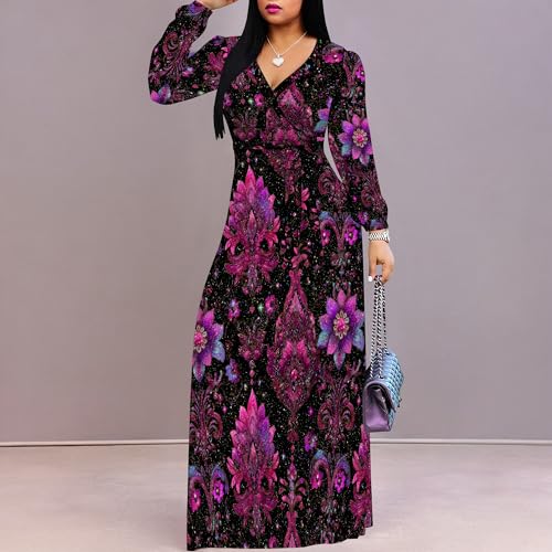 Image of SUZONANA Plus Size Dresses for Women Floral Print Maxi Dress Flowy 3 /4 Sleeve with Belt