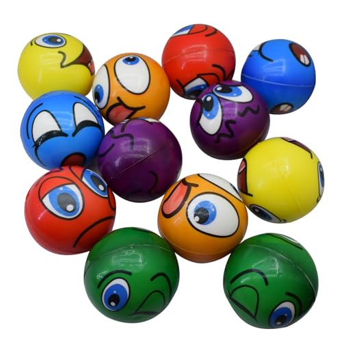 Asera 12 Pcs Multi Colored Printed Face Expression Soft Sponge Balls for Kids –Stress Relief Fun Indoor Outdoor Play Birthday Return Gift