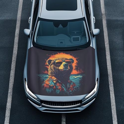Image of 59x39 Inch Funny Bear Car Hood Cover Protector Waterproof Polyester Auto Hood Flag Stretchable Automotive Exterior Accessories Suitable Most Sedans SUV Trucks