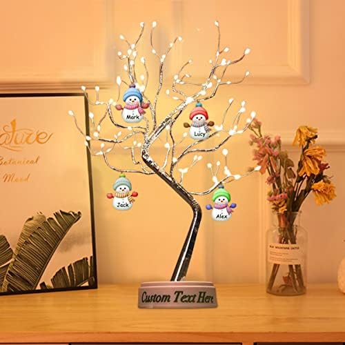 Personalized Snowman Fairy Light Spirit Tree, Custom Family LED Firefly