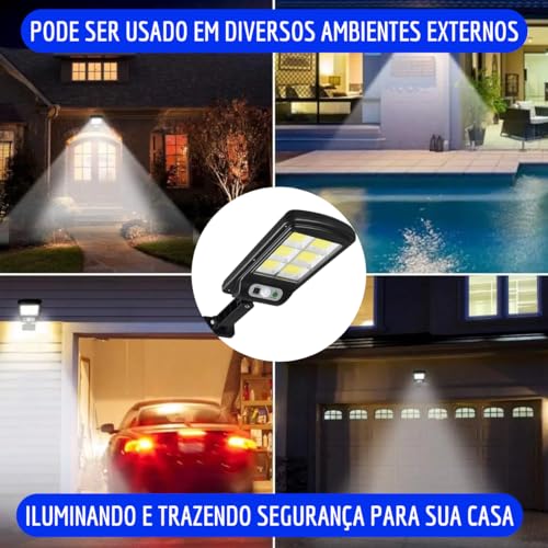 Luminária Solar Refletor Poste Led Potente Sensor De Presença Prova D'àgua Holofote Luz Externa