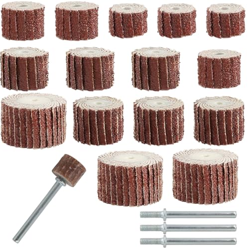 15 Pièces Roue À Lamelles,Grain 80, Lamelleuse, Brosse Visseuse, Abrasif Roue Avec 5 Tailles Différentes Pour Outils Rotatifs Roue De Polissage Avec Tige, Connecteur...