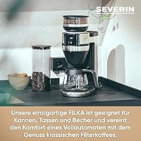 Severin Vollautomat für Filterkaffee, Mahlwerk, 5 Kaffeestärken, 100-350ml, 5-in-1 Filterkaffeemaschine, LED-Display, Warmhaltefunktion, Glaskanne, Filka, schwarz-matt, Edelstahl, KA 4852 – Ansicht 3