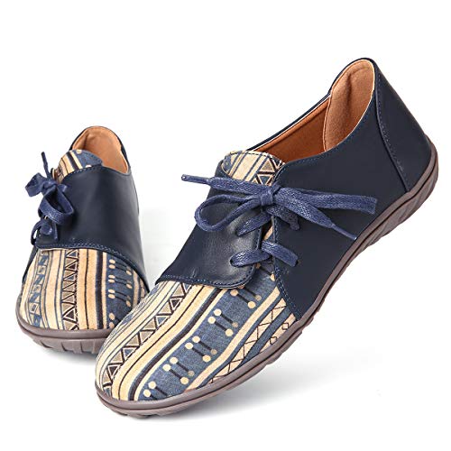 gracosy Mocassins Femme, Chaussures Bateau Plate en PU à Lacets Original Traditionnel Chaussures de Ville Sneakers Espadrille Confortable Décontractée Printemps Bleu 40