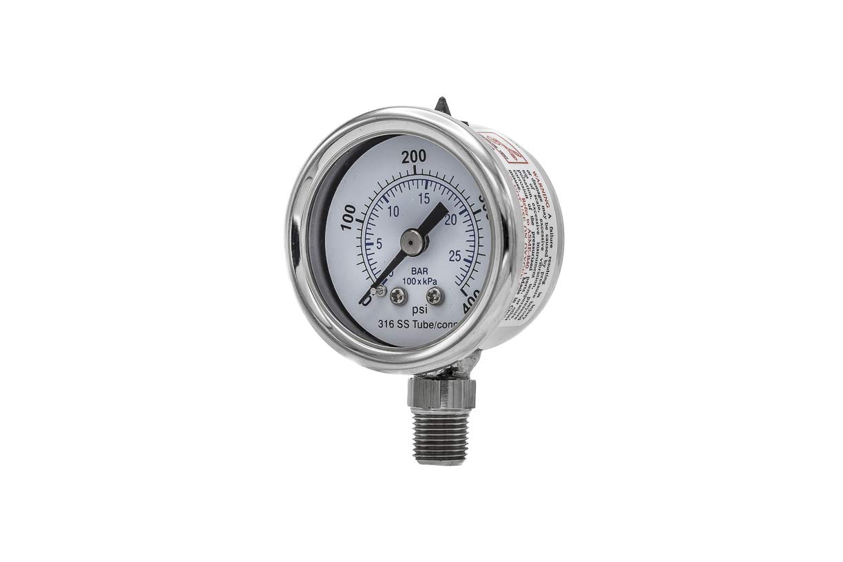 PIC Gauges 301D-158M Bottom Mount Dry Pressure Gauge w/ SS Case/Internals/Bezel, PC Lens, 1.5" Dial, 0/1000 psi Range, 1/8" Male NPT